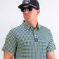 Houndstooth pattern shirt in lime green with black accents, showcasing a modern design and relaxed fit.