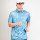 Men's Skyline Dash Blue sneakers with a sleek design and breathable fabric, featuring a blue and white color scheme.