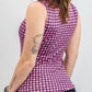 Women's houndstooth pattern dress in raspberry color, showcasing a stylish and modern design.