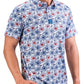 Men's Hibiscus Harmony shirt featuring a vibrant floral pattern in shades of pink and green, ideal for spring attire.
