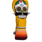 Bold yellow golf headcover featuring a sugar skull design with a mustache, perfect for adding flair on the course.