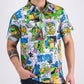 TMNT comic strip graphic featuring the Teenage Mutant Ninja Turtles on a colorful polo shirt.