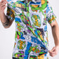 TMNT comic strip design featuring iconic Teenage Mutant Ninja Turtles characters printed on a polo shirt.