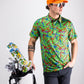 Alt text: "TMNT Mean Green Polo featuring turtle head designs, vibrant green color, perfect for Teenage Mutant Ninja Turtles fans."