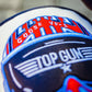 Close-up of a Top Gun Goose hybrid golf headcover with detailed embroidery in red, blue, and white colors.