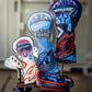 Set of Top Gun Maverick themed golf club headcovers featuring fighter pilot designs in blue, white, and black colors.