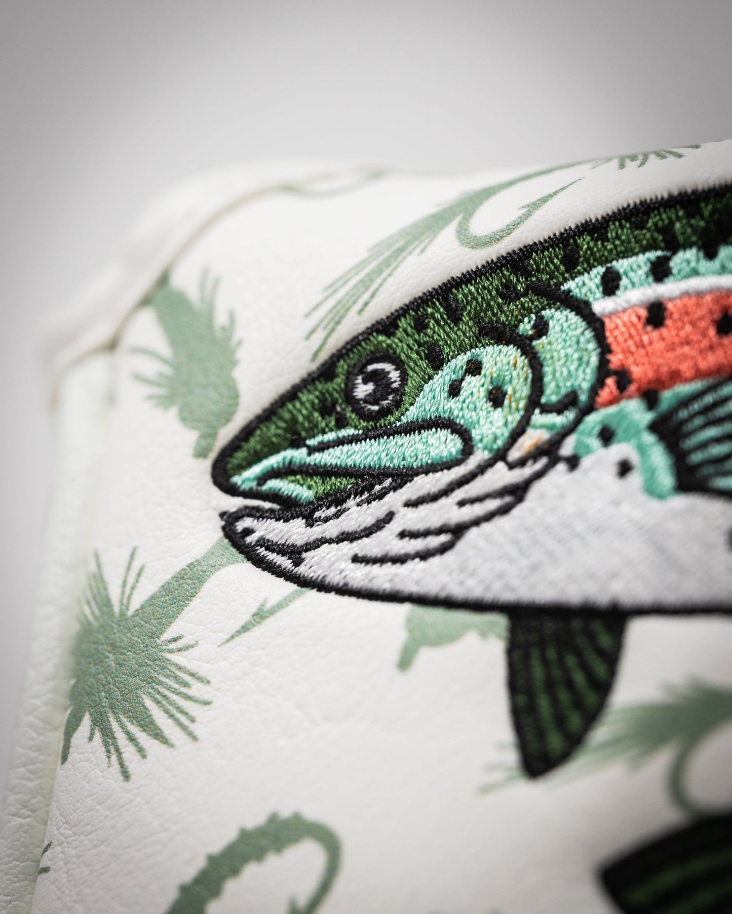 Trout mallet putter cover featuring realistic trout design and vibrant colors, perfect for golf enthusiasts.