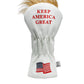 Trump-themed golf driver cover featuring a caricature of Donald Trump in vibrant colors.