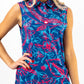 Women's Cabo Colada Sleeveless dress in a vibrant tropical pattern, featuring a relaxed fit and scoop neckline, modeled against a neutral background.
