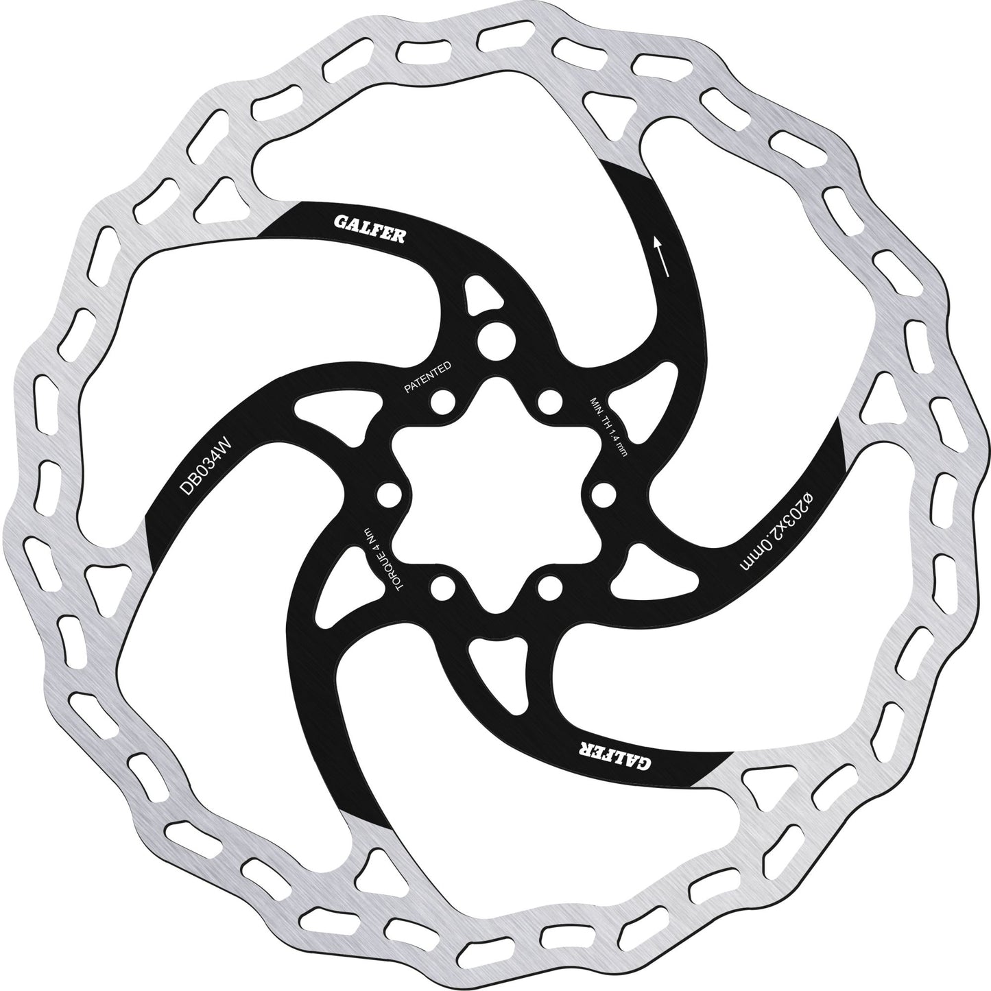 Disque de frein Wave 203mm X 2.0mm vélo de montagne et électrique à 6 boulons